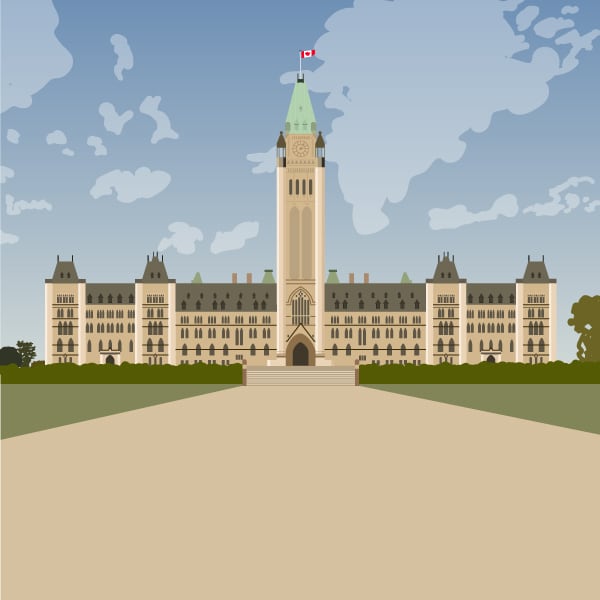 An illustration of the Canadian Parliament’s Centre Block building in Ottawa.