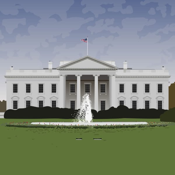 An illustration of the White House in Washington, D.C.