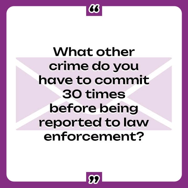 A quote from the Phoenix 11: "What other crime do you have to commit 30 times before being reported to law enforcement?"