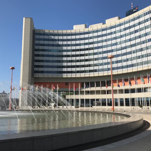 A photograph of the United Nations Office in Vienna, Austria.